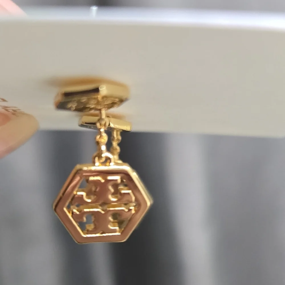 Tory Burch Gold Hexagon Drop Earrings NWOT - Picture 4 of 5